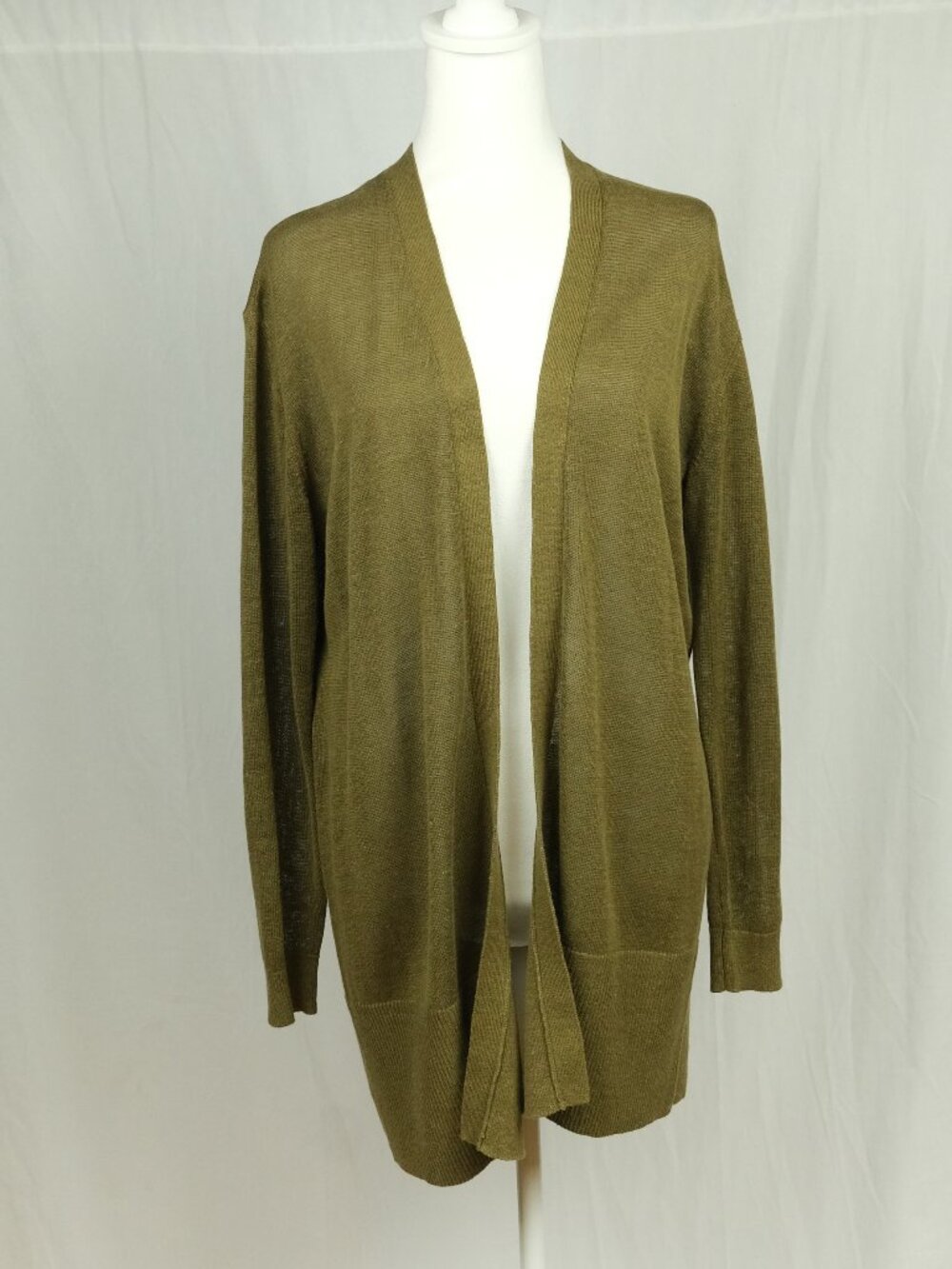 Ann Taylor Open-Front Cardigan Linen Blend Olive Green Size S Boho Style